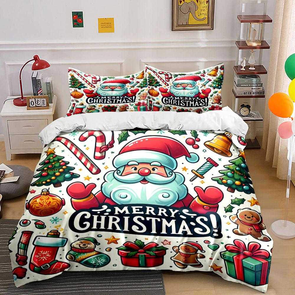Santa Claus Christmas Pattern Bedding Duvet Cover Set Duvet Cover Pillowcases (1*Duvet Cover 2*Pillowcases, Without Duvet Insert)