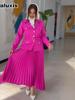 New Arrivals Women's Autumn Fashion Button Blazer & Pleated Skirt Set