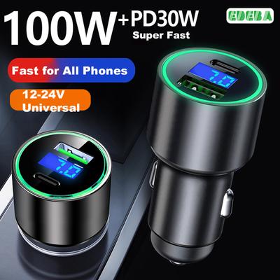 Pd 30w USB C-autolader met spanningsmonitor Supersnel opladen Adapter voor Iphone Ipad Samsung Oppo Vivo 100w Max voor Huawei