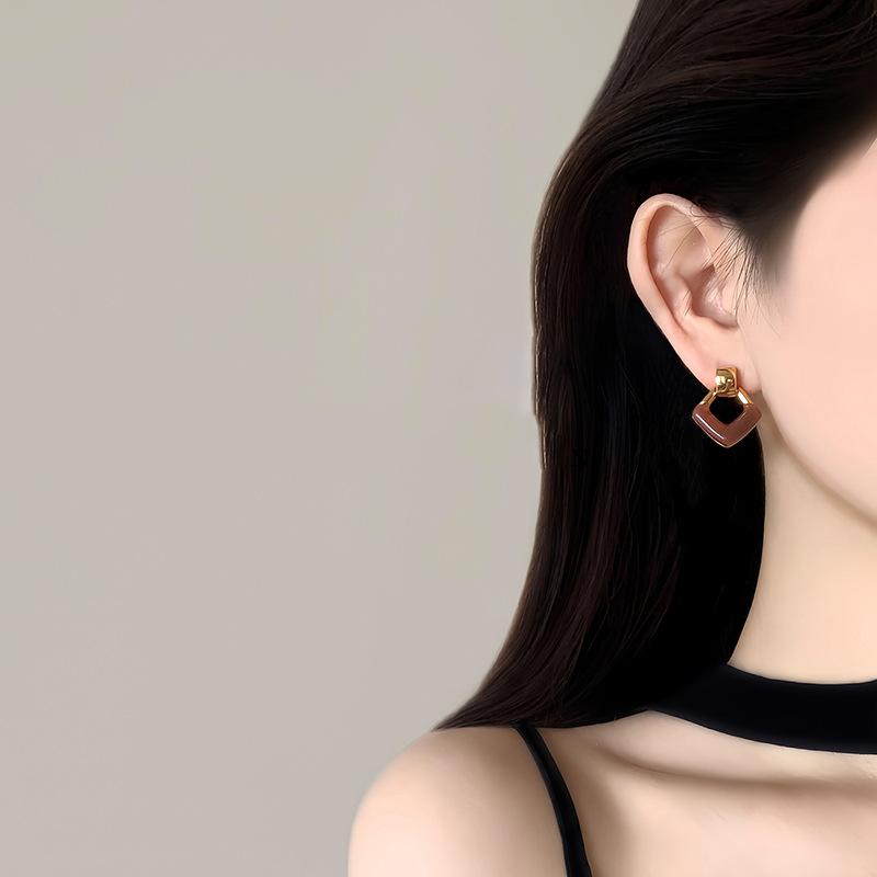 Resin rhombus pendant stud earrings simple daily versatile earrings light luxury earrings women
