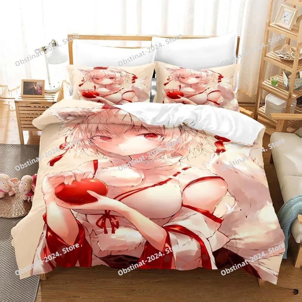 Set Biancheria da Letto Anime 3D Kawaii Ragazze Momiji Inubashiri Singolo Gemello Matrimoniale Queen King Size Set Letto Camera da Letto Adulti Bambini Set Copripiumino