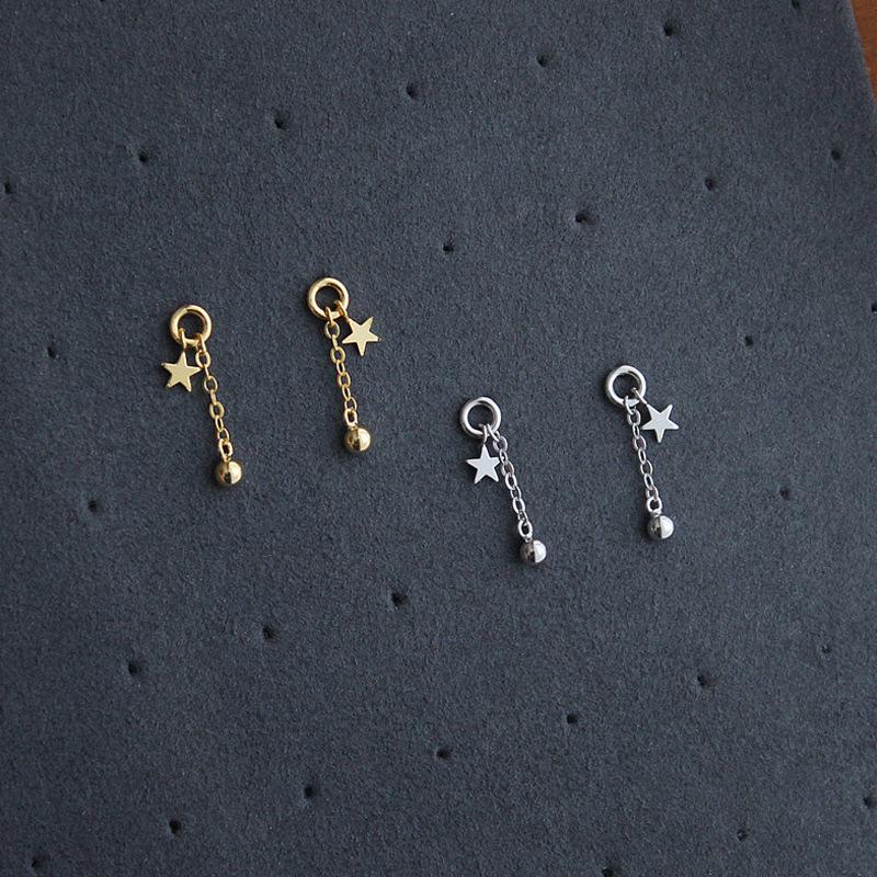 925 Silver Hollow Out Star Earrings For Women Pentagram Round Bead Short Gold Ear Jewelry Wedding Party Gift