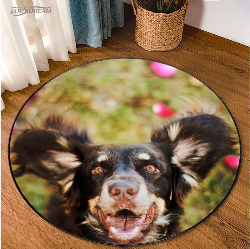 Cute Dog Cat Cartoon Round Area Rug Carpet for Living Room Bedroom Table Kid Play Un-slip Floor Mat Decor Tapete Peludo Alfombra