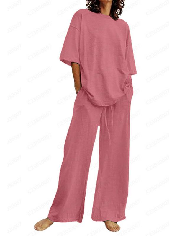 Women's 2-Piece Summer Suit: Temuxiyin Casual Belted Half-Sleeve Top and Wide-Leg Pants