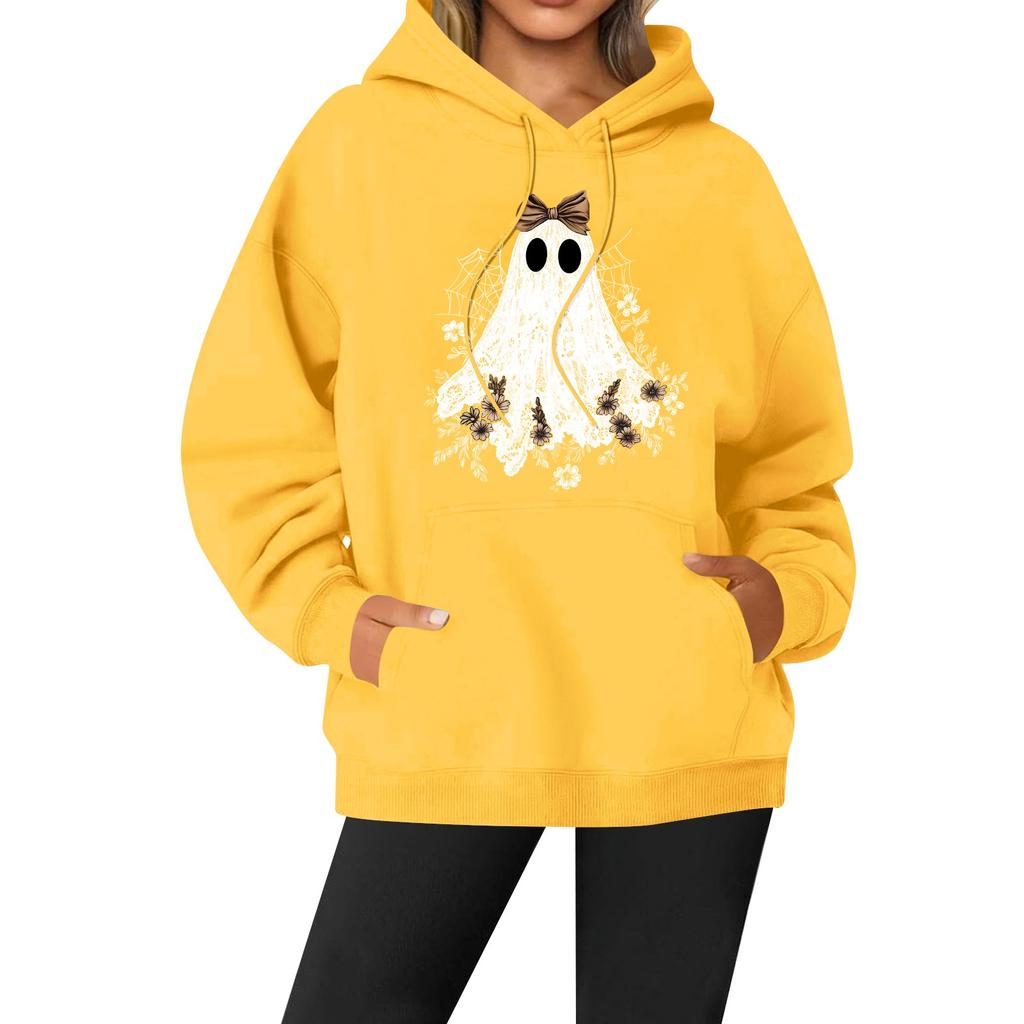 Women's Casual Fashion Solid Color Rugby Print Long Sleeve Hooded Sweatshirt Top