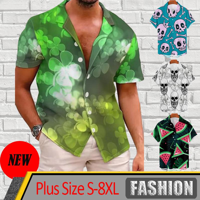 

XS-8XL Мужские модные рубашки с коротким рукавом с принтом в гавайском стиле повседневные праздничные рубашки топы больших размеров