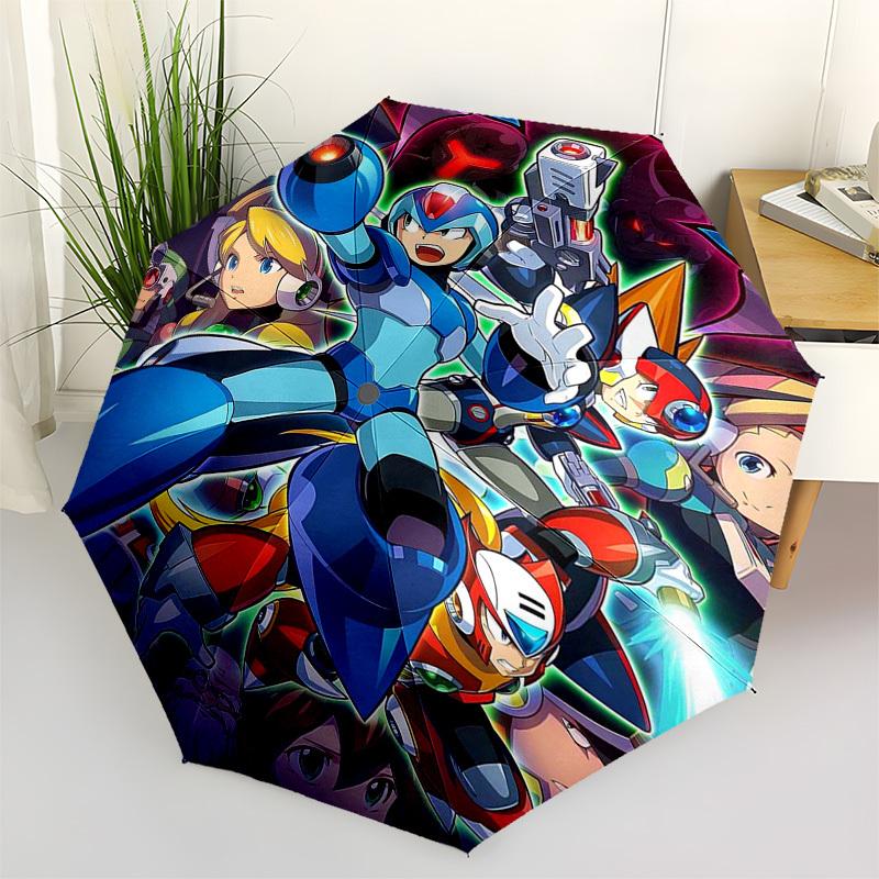 

1pc Mega Man Automatic Folding Outdoor Umbrella - Portable 3-Fold Design with 8-Rib Iron Frame, Perfect for Fans, Travelers, Daily Use, and Gifts