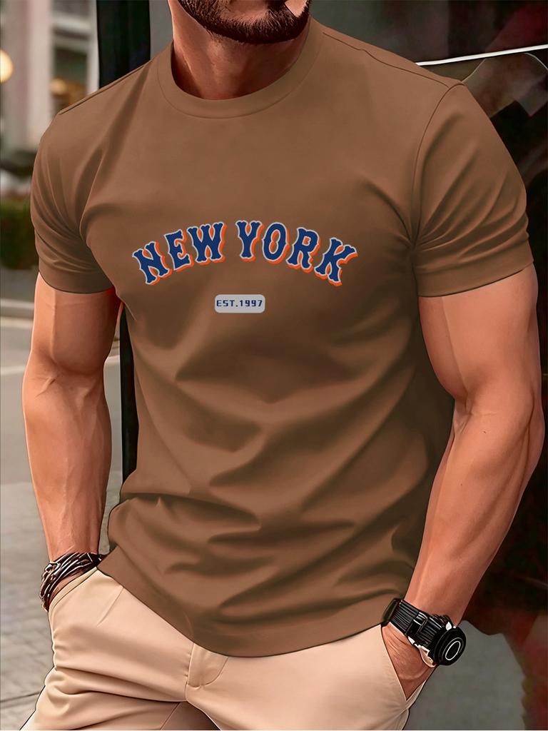 New York Letter Creative Print Cotton TShirts Men Summer Short Sleeve T Shirt Soft Oversized ONeck Tops Basic Male Clothes
