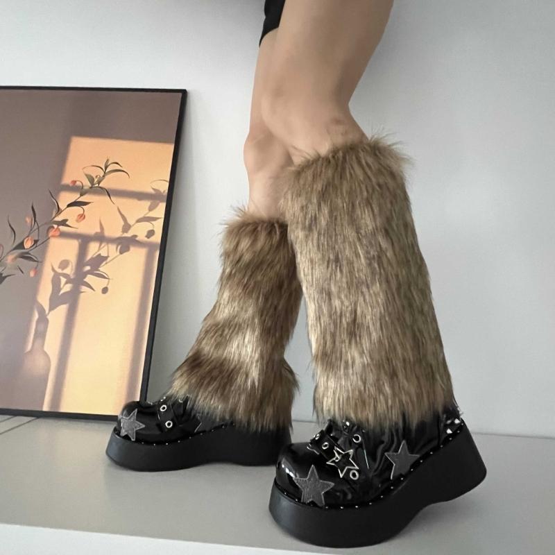 Womens Furry Party Costume Sexy Y2K Faux Furs Fuzzy Long Boots Shoes Cuffs Cover Leg Warmers/Boot Sleeves/Boot Covers