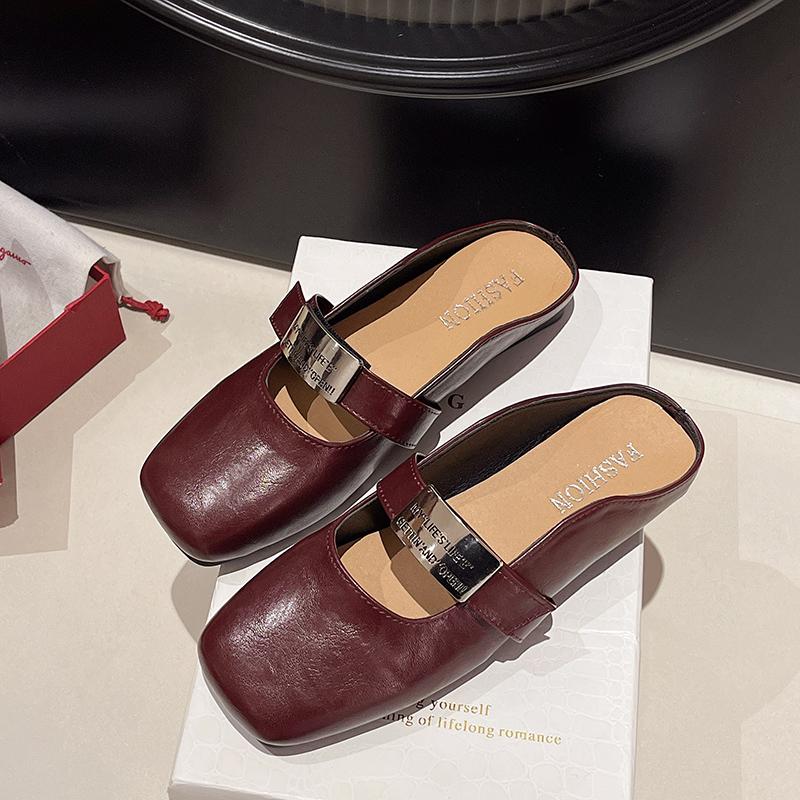 Fashion Aphixta Metal Buckle Spring Slippers Square Toe Outdoor Woman Shoes Slip On Low Heel Slides zapatos de mujer pantunflas Size 42