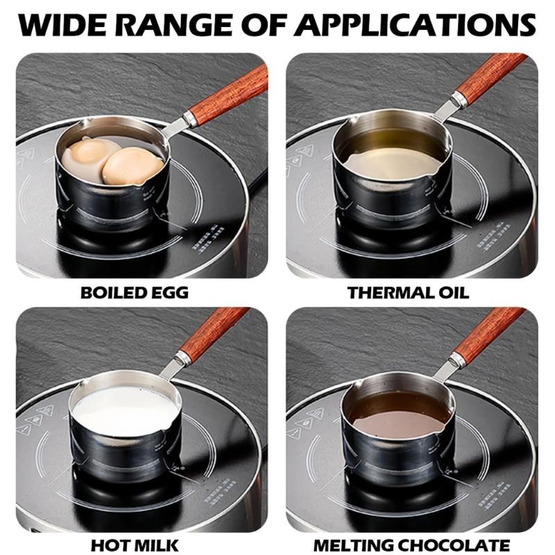 Multipurpose 250ML Wooden Handle Steel Small Sauce Pan Milk Butter Warmer Pot For BBQ Parties And Homemades Condiments