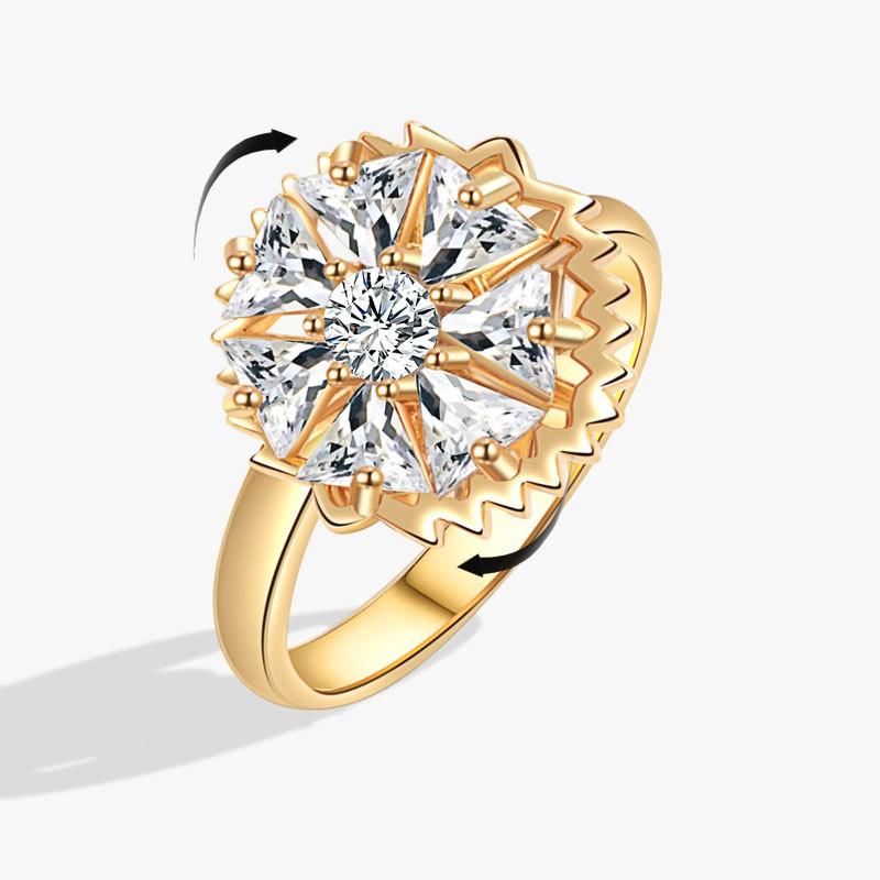 

Женское расслабляющее кольцо на костяшку пальца с медной инкрустацией и блестящими бриллиантами, вращающееся свободно складывающееся антистрессовое кольцо-цветок Bague Femme Adjustable