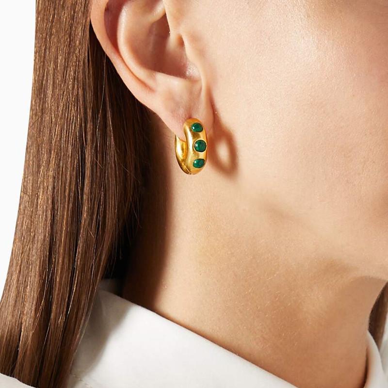 Orecchino a Cerchio Placcato Oro 18K Reale con Intarsio di Malachite Moda Personalità Tendenza Semplice Temperamento Orecchini Donna