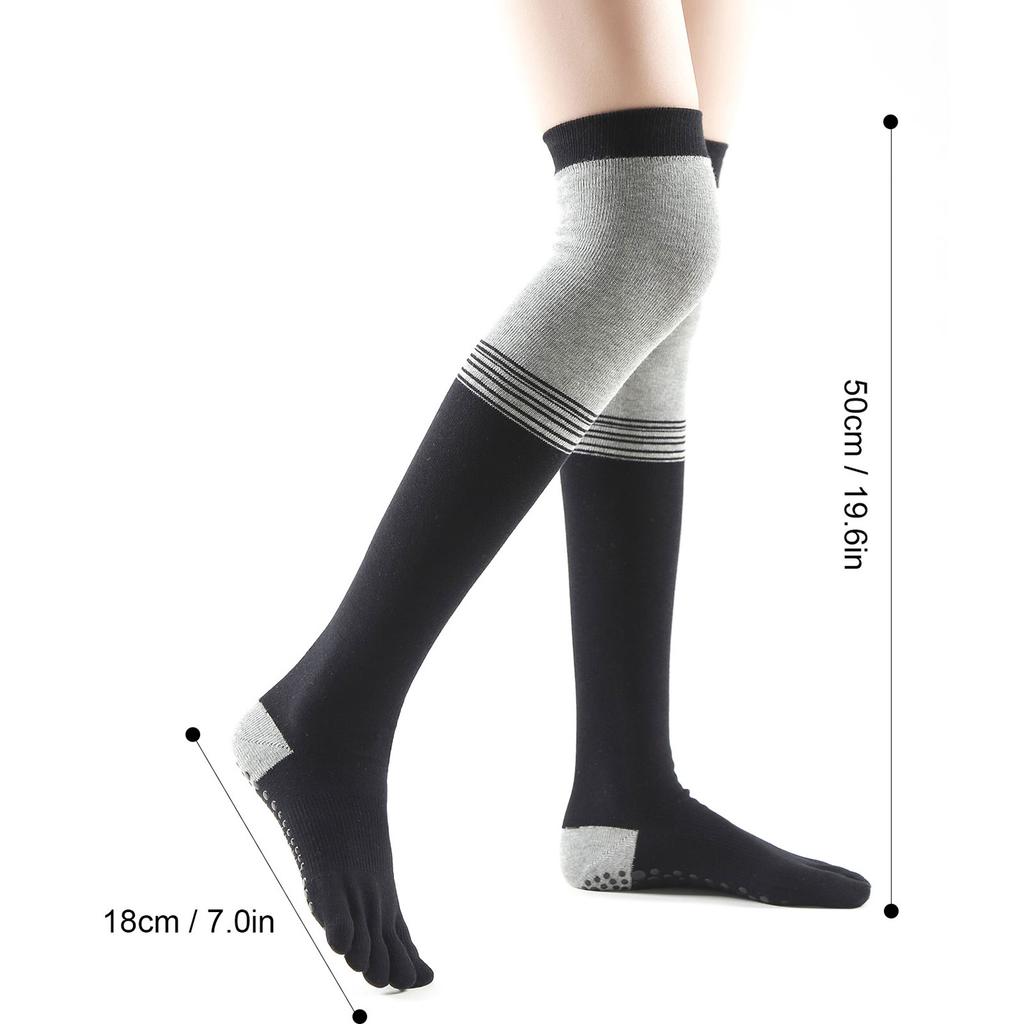 Women Thigh High Toe Socks Five Finger Striped Anti-slip Leg Warmer Dance Yoga Long Boot Stockings