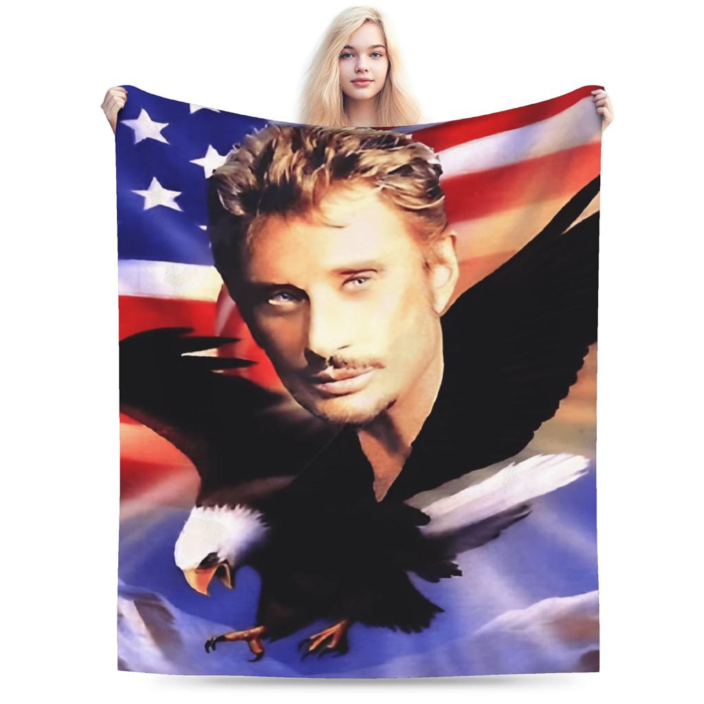 Johnny Hallyday Plüschdecke Mädchen Jungen Flanell Überwurfdecke Für Draußen Warm Weich DIY Qualität Tagesdecke