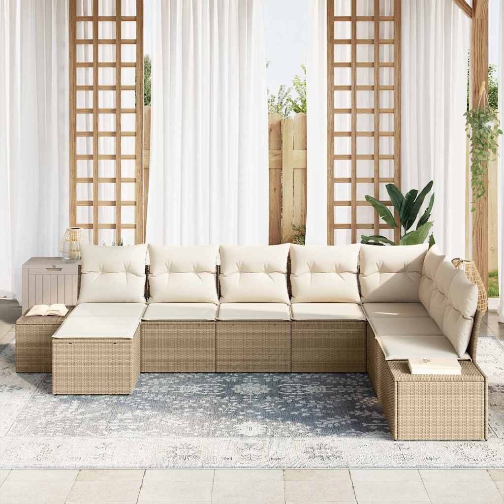 Garden Sofa Set with Cushions 8 Pcs Beige Poly Rattan