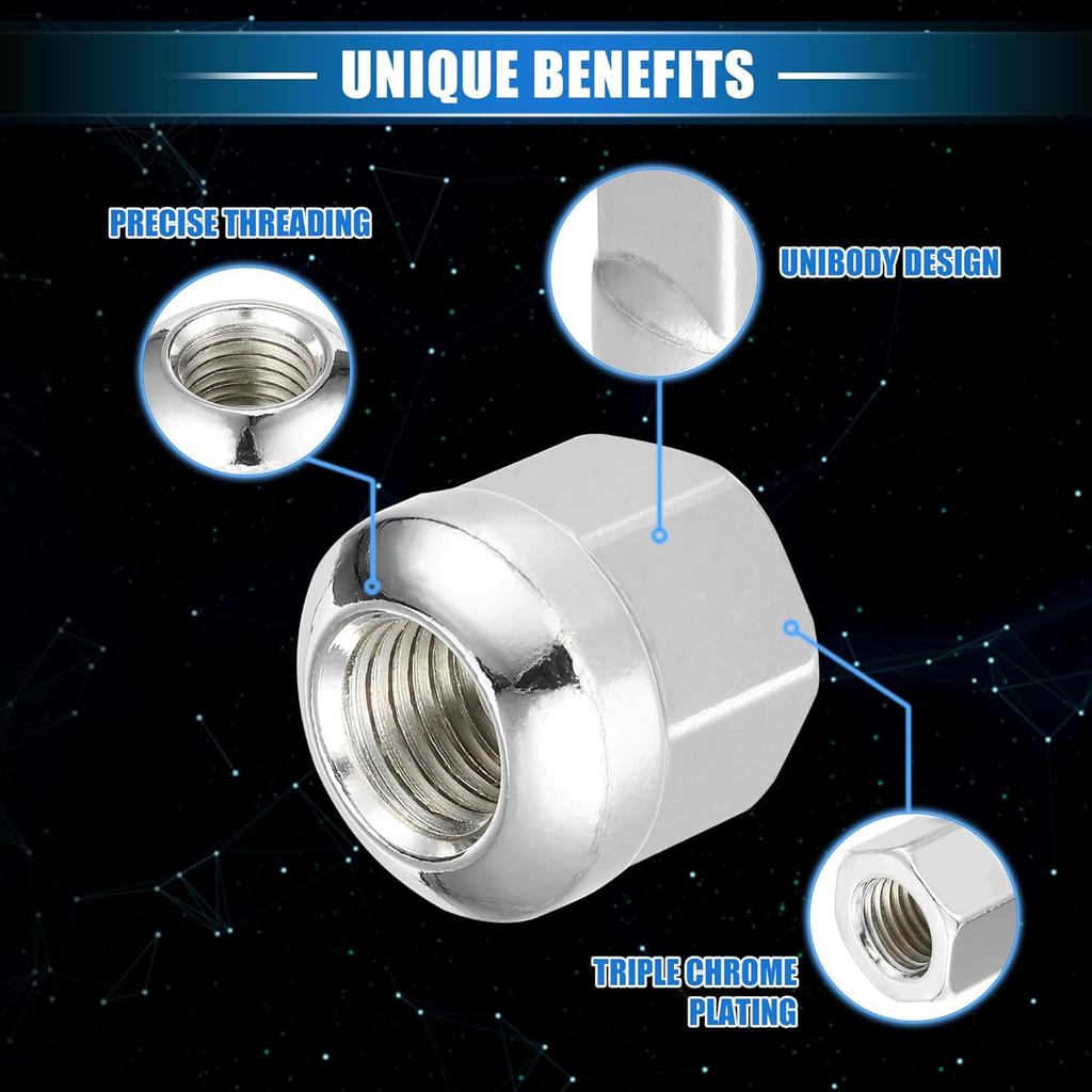 4 Pcs Wheel Lug Nuts Compatible for Honda Accord Civic, Durable M12 x 1.5 Carbon Steel Silver Tone Tire Lugnuts