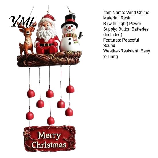 Artistic Garden Decorations for Patio Christmas Santa Wind Chime, Festive Hanging Ornament, Claus Snowman Elk Balcony Chime Yard Porch Holiday