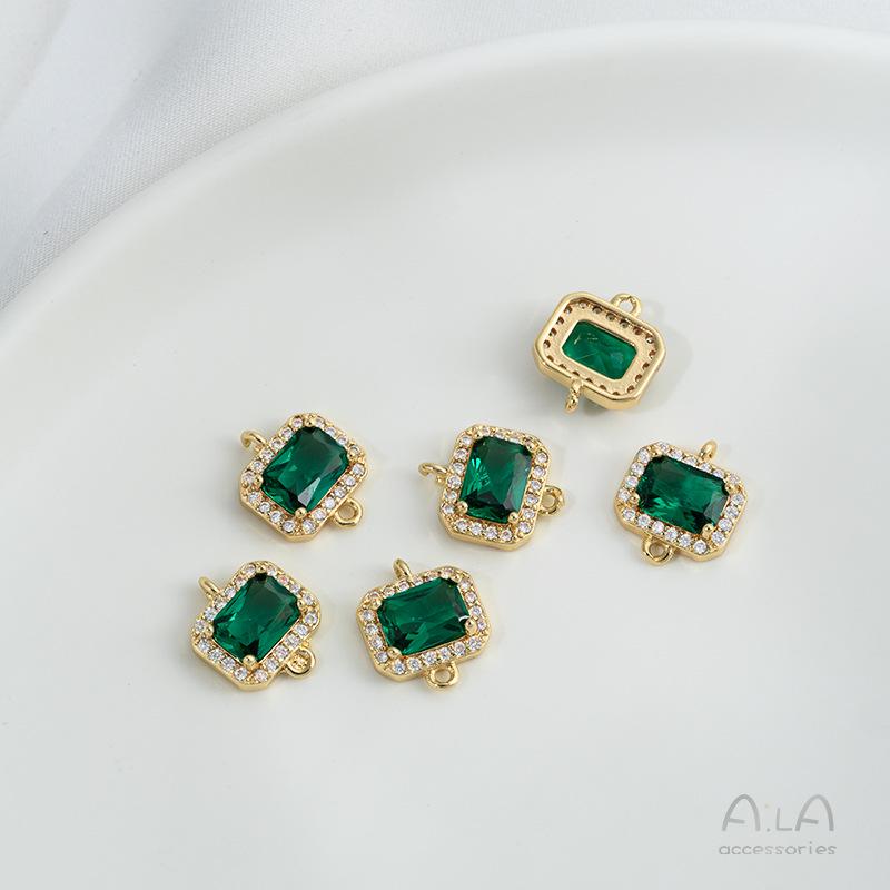 14K Gold-Filled Emerald Olive Green Zircon Geometric Double Hoop Jewelry Accessory