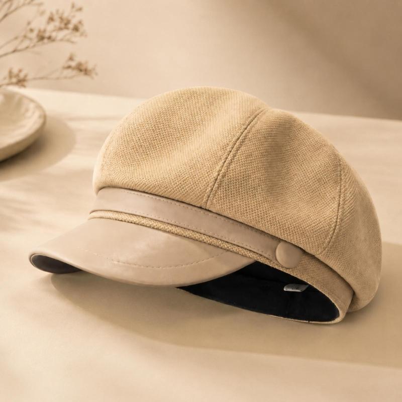Warm Octagonal Cap for Adult and Teens, Soft Polyester Cabbie Hat with Short Brims and Button Detail for Winter Daily Styling, Street Wear