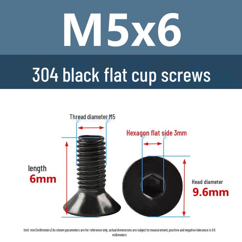 Yigu Black 304 Stainless Steel Extended Flat Head Hex Socket Screws (M2, M3, M4)