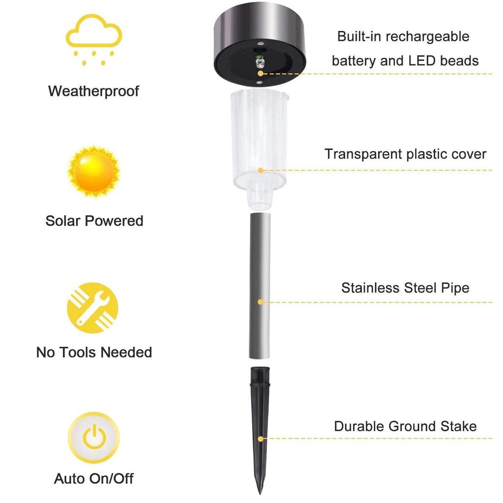 Lampy solarne zewnętrzne ogrodowe LED / Lampy stal nierdzewna - Zestaw 12 sztuk