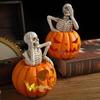 Resin Handicrafts Cartoon Halloween Skull Statue Skeleton Sculpture Hollowed-out Pumpkin Home Decoration Accessories