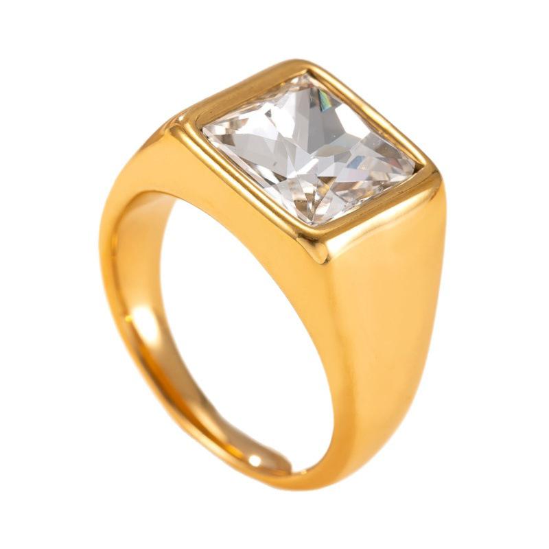 18k Gold Plated Titanium Steel Square Diamond Ring - Ideal Father's Day or Boyfriend Gift