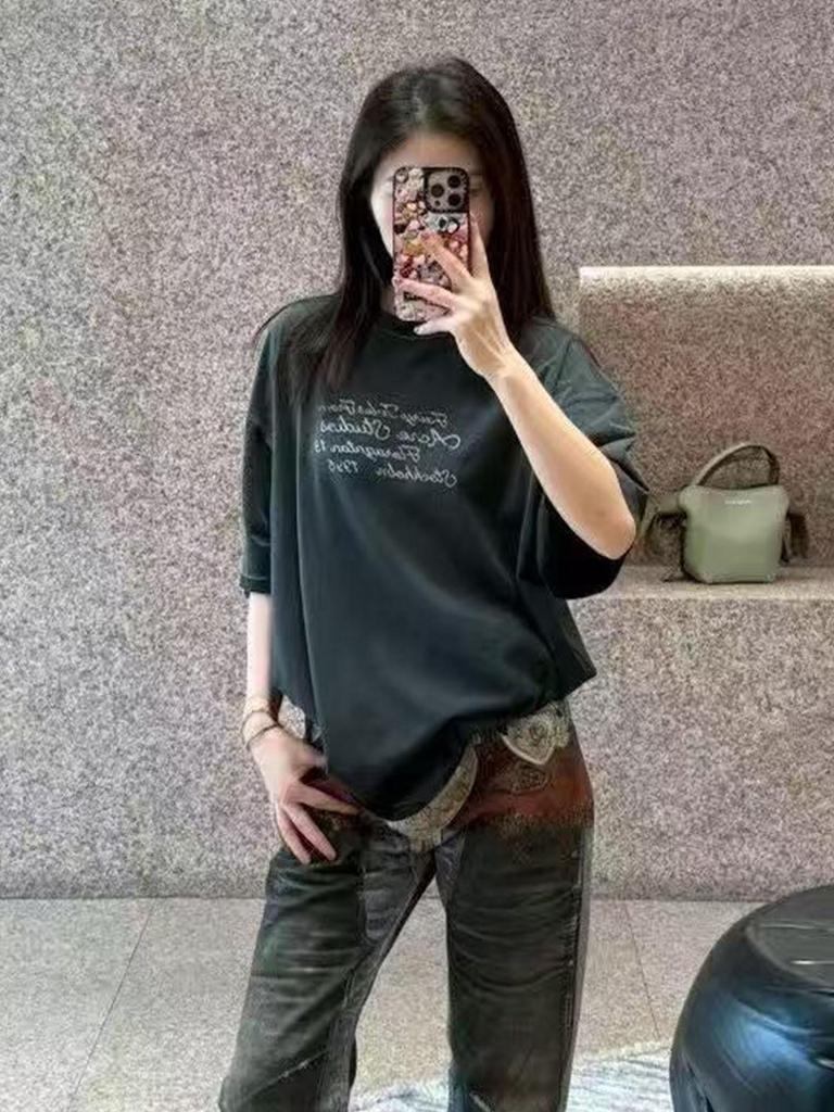 AC1996 Retro Distressed Letter Print Unisex Loose-Fit T-Shirt