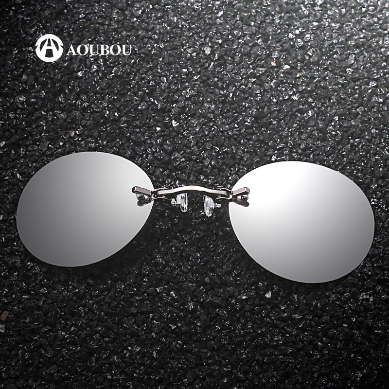 Rimless Retro Round Ultralight Clip-on Sunglasses - Matrix Morpheus Style
