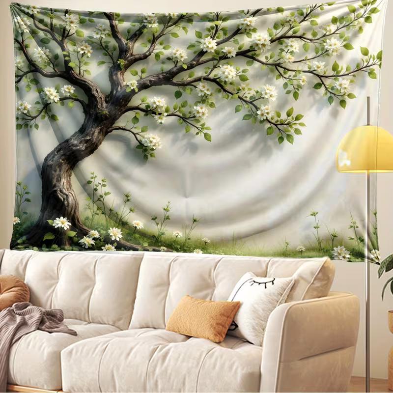 2D blühender weißer Baum als Hintergrund für Frühling, Natur und Cottagecore-Inhalte