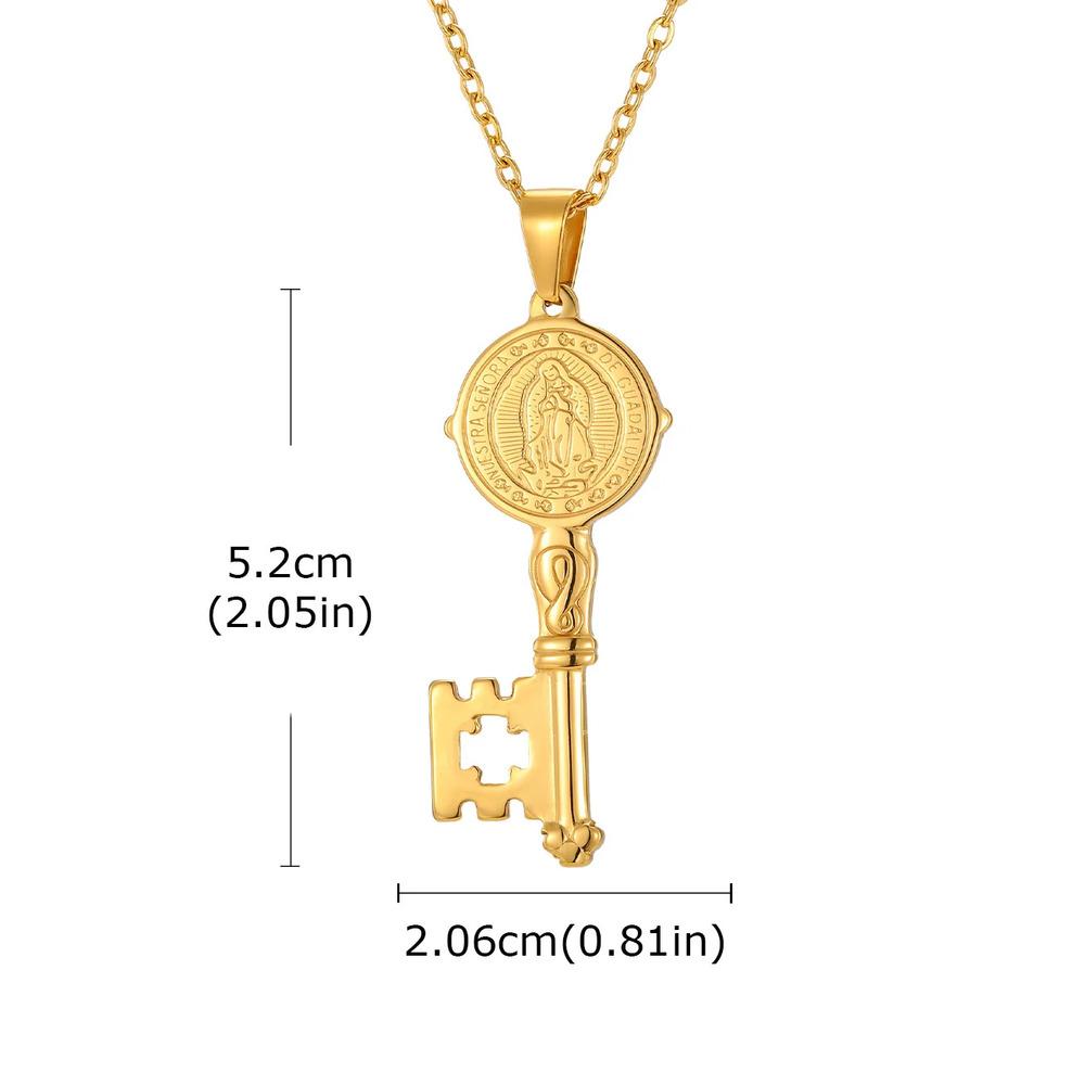 Vnox Stainless Steel Virgin Mary Pendant Key Necklace for Men Women, Gold Color Catholic Religious Saint Benedict Jewelry Gifts