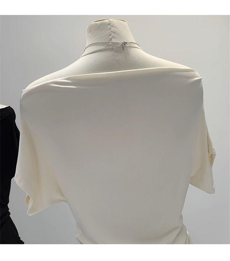 Sommer Reines Verlangen Ein Schulter Schwarz Kurzarm Damen T-Shirt Koreanischer Stil Schlankmachendes Top Freiliegende Schulter Modisch