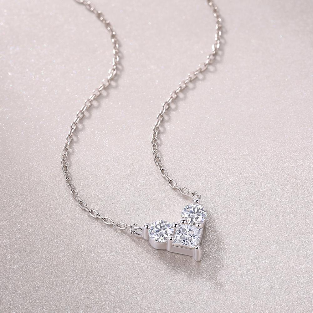 Sweetrain  Princess Cut Moissanite Necklace Sterling Sliver Chain Plated White Gold Heart Necklace for Women Jewelry