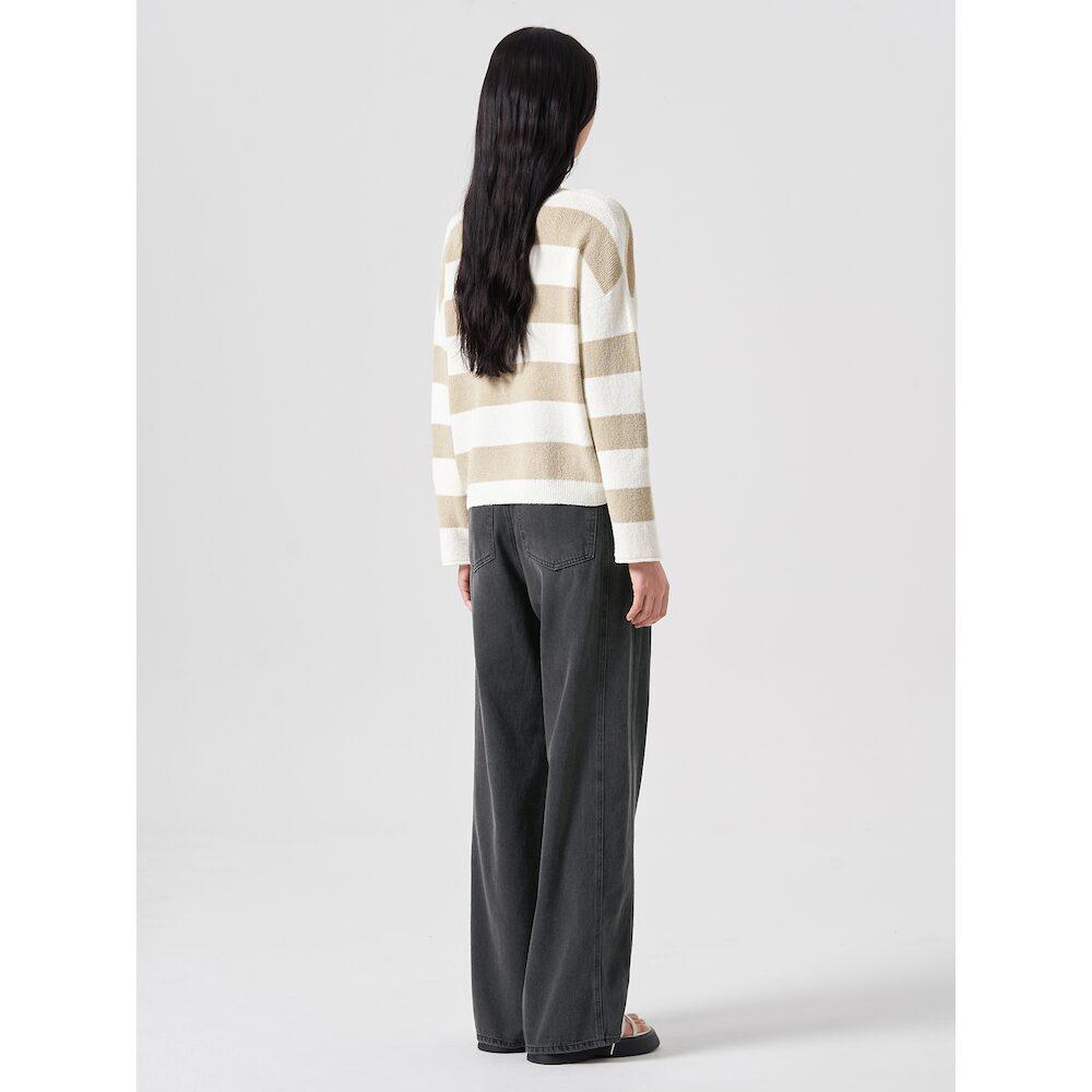 8SECONDS Color Block Round Neck Long Sleeve Pullover Beige