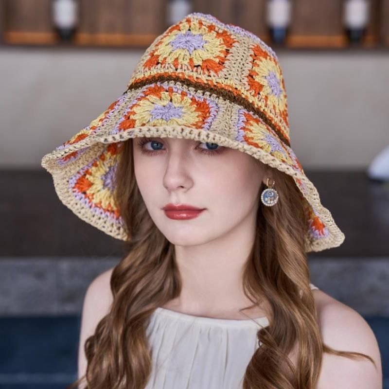 Hat travel sun protection sun hat beach straw hat foldable papyrus big brim sunshade bucket hat