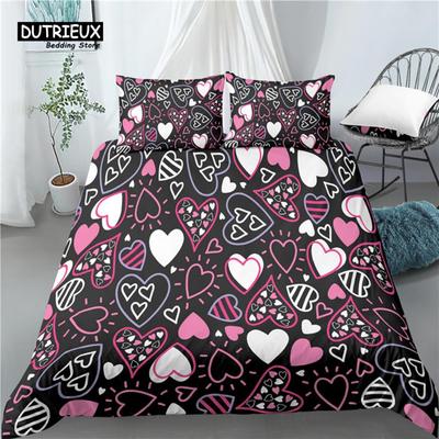 Home Living Luxe Imprimé Cœur 3D 2/3 Pièces Housse de Couette Confortable Taie d'Oreiller Ensembles de Literie Queen et King Taille EU/US/AU