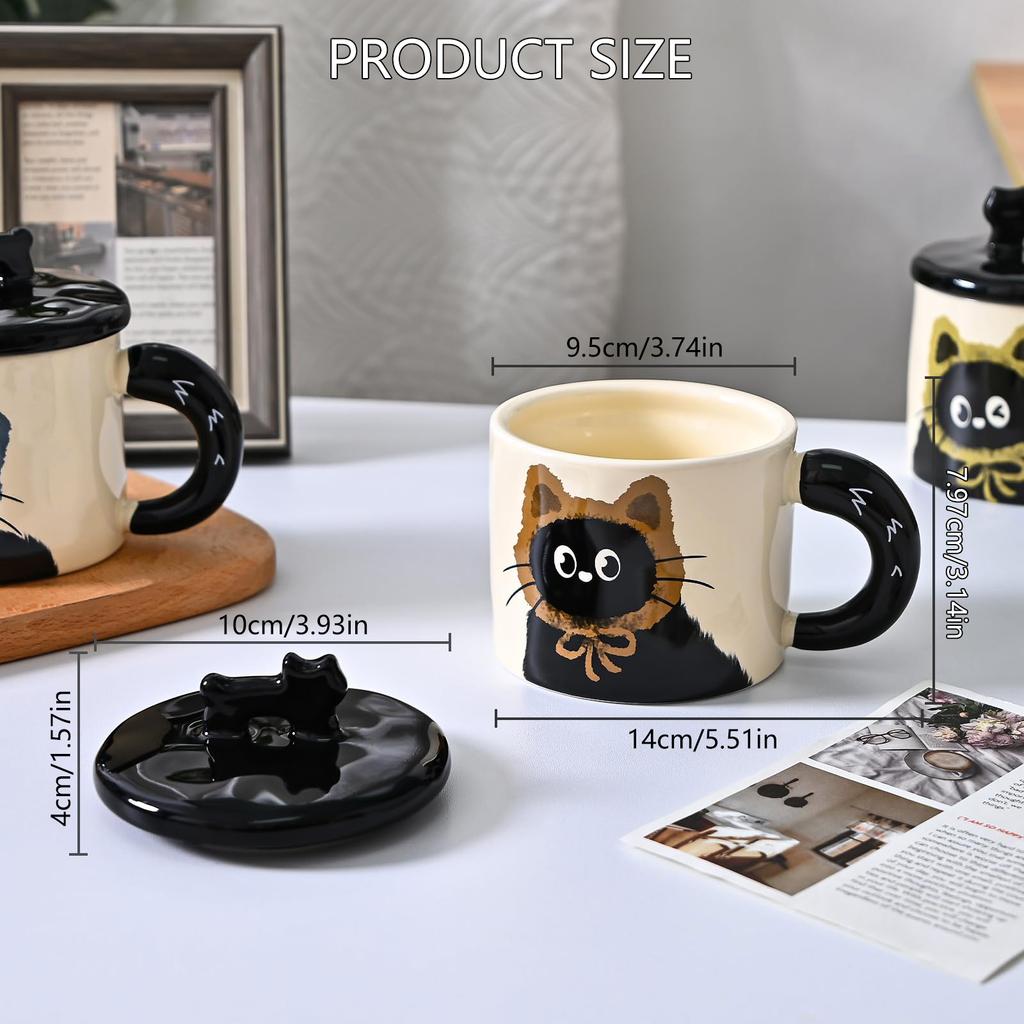 Portable 370ML Ceramic Cats Mug Personality Office Coffee Drinking Cup with Lid Heat Resistant Beverage Drinkware