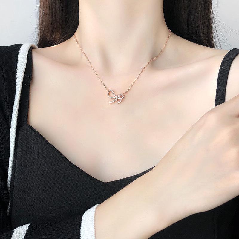 Super víla sladká mašle diamantový náhrdelník lehký a elegantní temperamentní všestranný řetízek na klíční kost