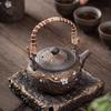 Japanese Style Loop-Handled Teapot Handmade Gilding Iron Glazed Pottery Porcelain Teapot Small Size Tea Making Device Tea Kettle