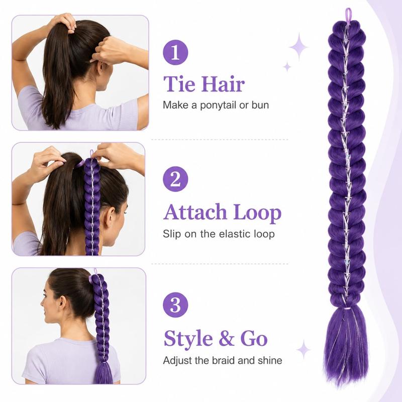 32 Inch Long Purple Synthetic Braided Ponytail Wig Hair Extension for Women Teens Daily Cosplay Festival Fashion Looks