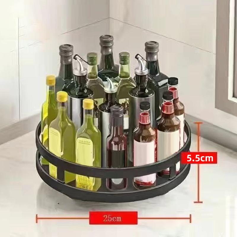 

Вращающаяся на 360° полка для специй, органайзер для банок, банок для кухонных принадлежностей, нескользящий поднос из углеродистой стали для хранения приправ и специй