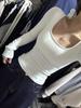 Women's Spicy Girl White Square Neck Slim Fit Long Sleeve Top - Autumn Winter Base Layer
