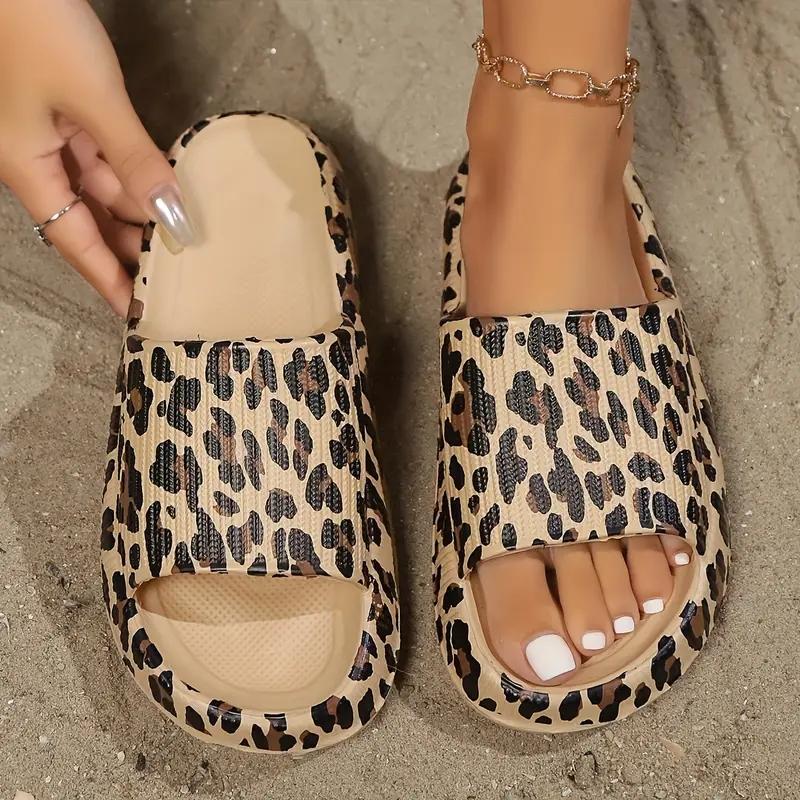 Women's Retro Leopard Print EVA Slides - Slip-On Open-Toe Beach Sandals with Soft Cushioned Sole, Quick-Dry Lightweight Design F