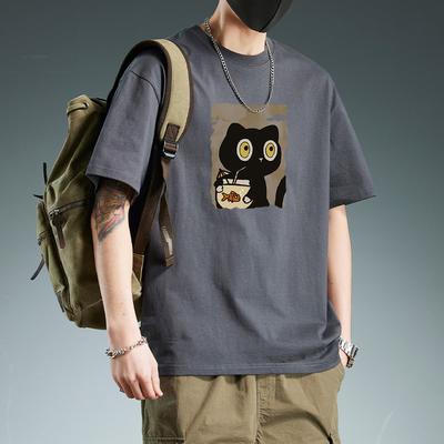 2025 New Cotton Short Sleeved T-shirt for Boys Summer Trendy Brand Ins Loose Round Neck Cartoon Japanese Style Couple Top
