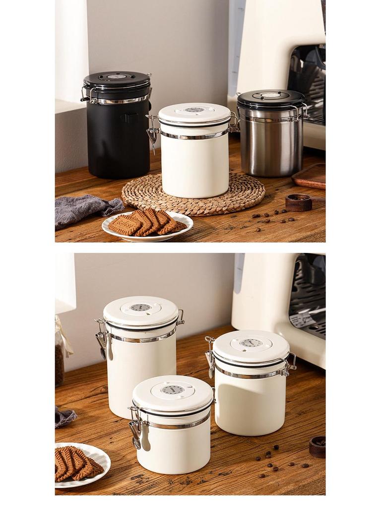 Airtight Stainless Steel Coffee Bean Storage Jar with Measuring Spoon