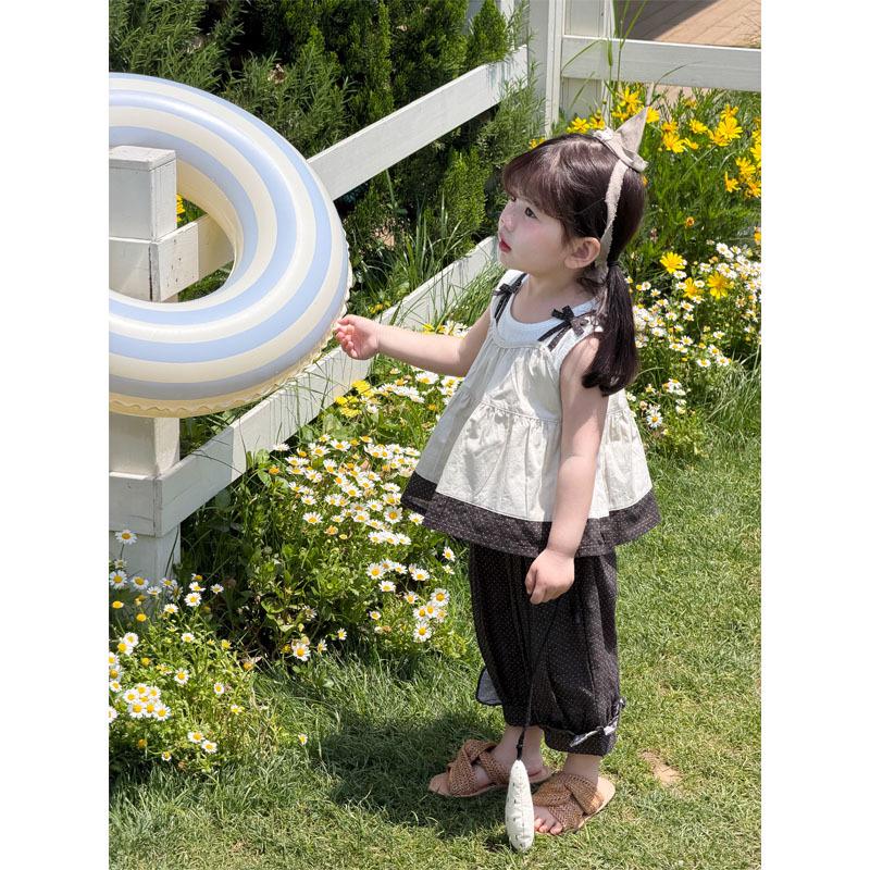 Girls Polka Dot Summer Vest & Shorts Three-Piece Set Size 80