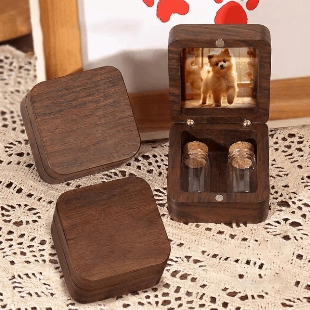 Wooden Pet Hair Memorial Box Magnetic Memorial Container Wooden Keepsake Box Pet Owner Gift