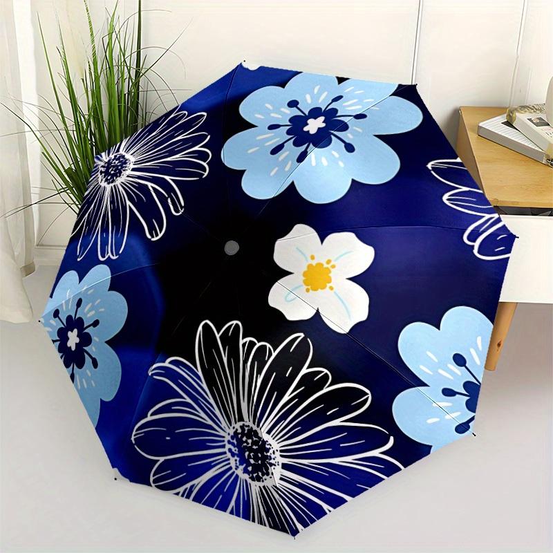 1pc Blue Flowers Automatic Open/Close Umbrella, Portable Folding umbrella for Everyday Use yy250826025