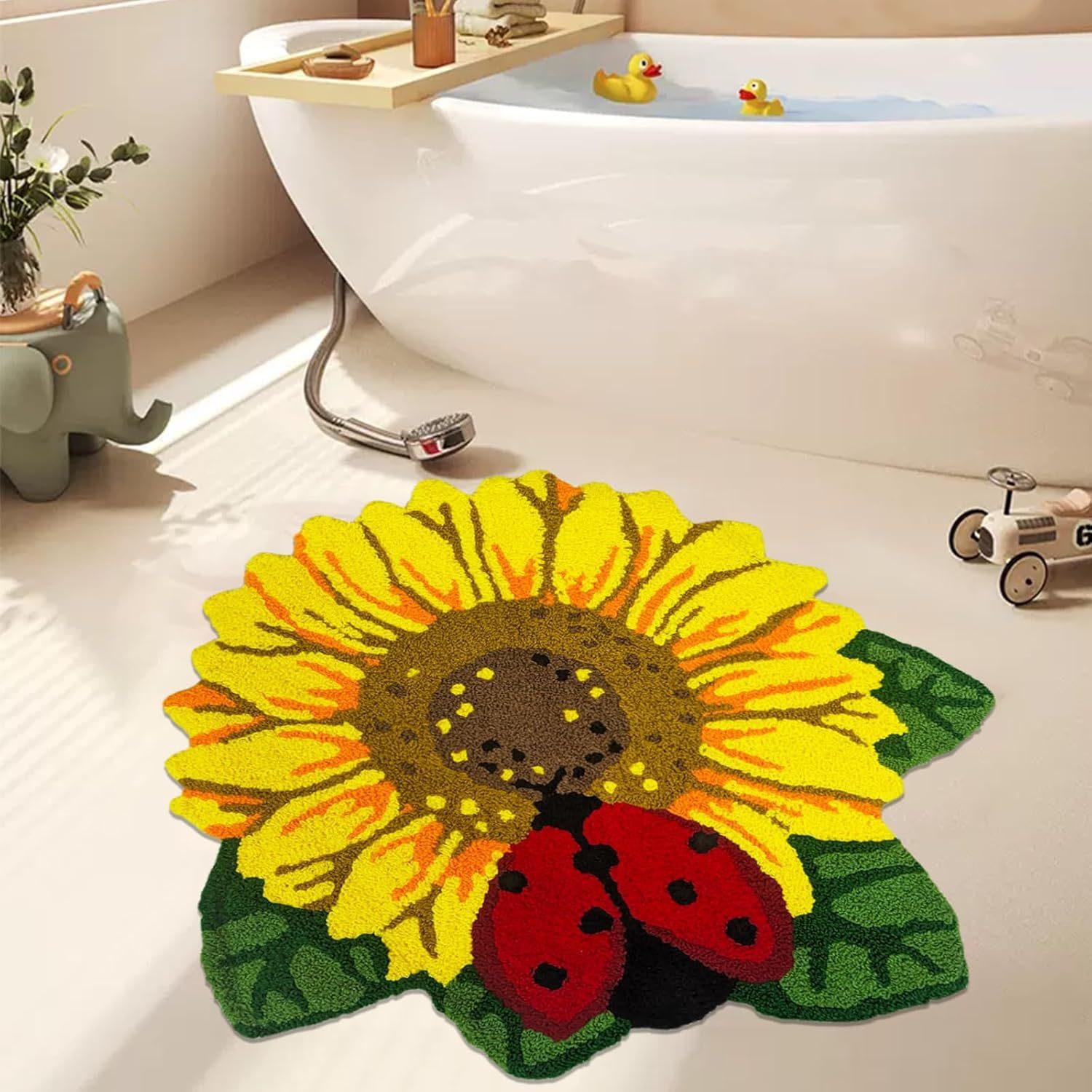 

3D Sunflower Floor Mat Bathroom Entrance Floor Mat Foyer Living Room Dirt Resistant and Slip Resistant 40 * 60Cm